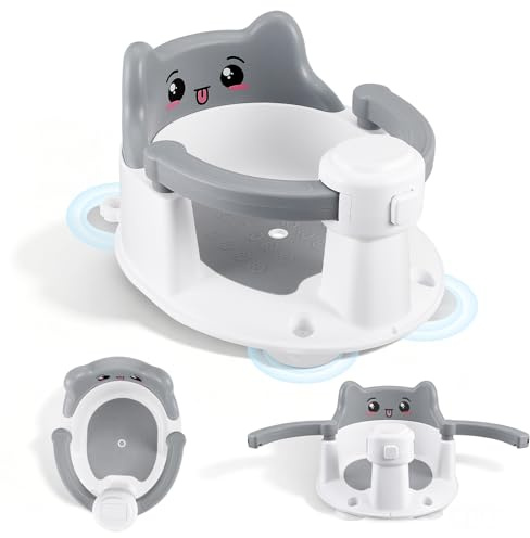 Baby Bath Seat with Adjustable Guardrail, Non-Slip Bathtub Seat for 6–15 Months Babies, Supports 27 lbs – Includes 2 Bath Toys, Secure Suction Cups & Ergonomic Design for Safe & Comfortable Bath Time