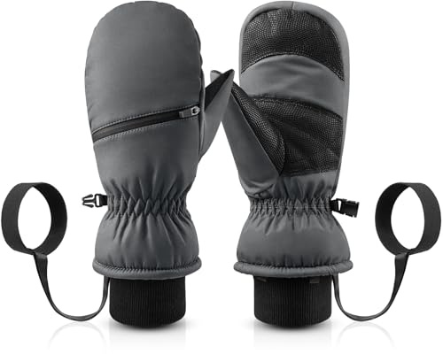 Braventure Kids Waterproof Winter Gloves: Warm Windproof Ski Gloves with Hand Warmer Pocket for 9-11 Years, Non-Slip Cold Weather Mittens for Skiing Snowboarding School Toddlers Boys Girls