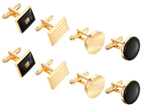 WJIAAA 8 Stück Set Klassische Manschettenknöpfe Für Herren, Silber Schwarz Gestreiftes Design, Elegante Hemd Anzug Accessoires Für Hochzeit Business Formelle Anlässe(Gold)