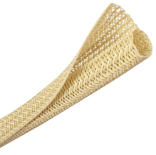 CrocSee Cable Management Sleeve, Split Design, 10FT - 1/2 Inch, Beige | Cord Protectors from Pets | Heat & Abrasion Resistant Wire Loom | Automotive Wiring & Home Office Cable Organization