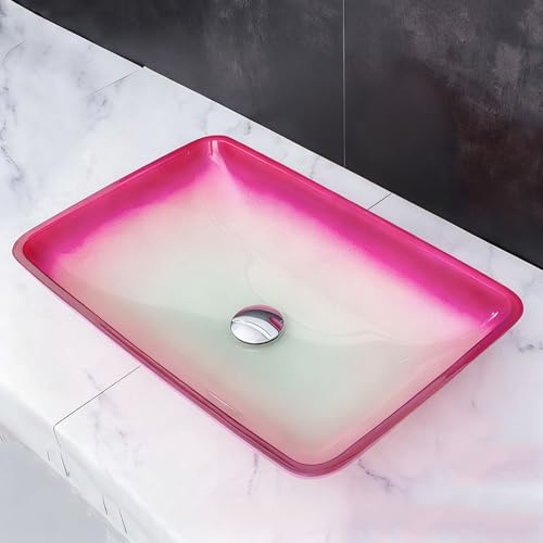 ZYCDP Aufsatzwaschbecken Rechteckig Waschbecken Glas 570 X 370 X 110 mm Ohne Hahnloch Rosa