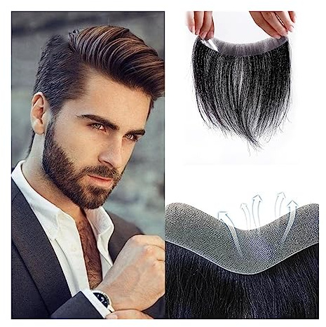 Für Männer Herren-Haaransatz-Toupet, V-Form, PU, ​​dünne Hautbasis, Frontal-Haarteil, 100 % echtes Echthaar, Stirn-Haaransatz-Ersatz for Männer Perückenkopf(7x17cm-D Style)