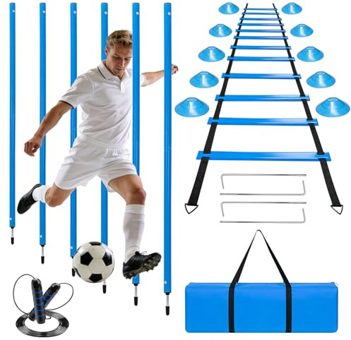 Lnopever Kit De Entrenamiento De Fútbol - con Salto De Cuerda, Almohadilla Deportiva, Escalera De Ritmo, Palo De Entrenamiento ágil - Equipo Deportivo Completo para Velocidad Y Coordinación