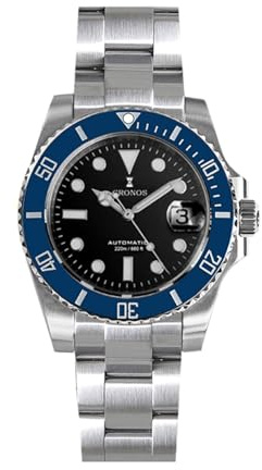 TACTICAL FROG Cronos 40 mm Taucheruhr 9015 Automatikwerk Herrenuhren Saphirglas Taucheruhr L6045, Black Dial and Blue Bazel