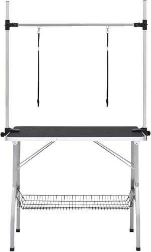 Gecheer Tavolo da toelettatura Pieghevole, Regolabile in Altezza, 90 x 60 x 76 cm, truciolato e Metallo, Antiscivolo per Cani e Gatti