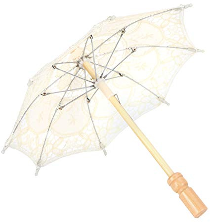 Yinhing Spetsparaply Parasoll för Vintagebröllop Bröllopsspetsparaply med Intrikata Trim Plysch Beige Bröllopsfotografi Rekvisita (Beige)
