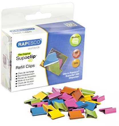 Rapesco CP15040M Supaclip 40 Nachfüllklammern, Sortierte Farben, 150 Stück