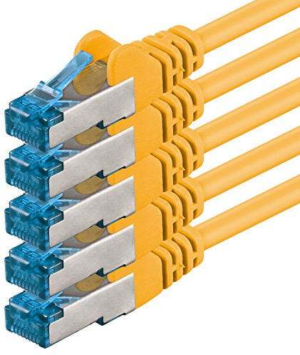 1aTTack.de 2m - CAT6a - network cable yellow - 5 pieces CAT 6 A patch cable 10000 Mbit s SFTP PIMF 500 MHz compatible with CAT5 CAT6 CAT7 DSL Internet Switch Router