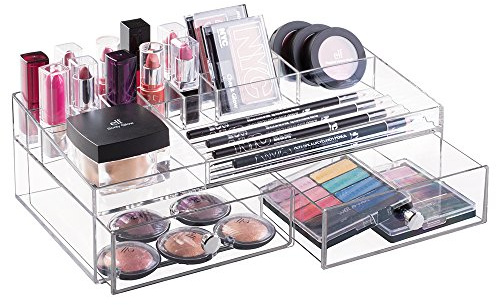 mDesign Kosmetik Organizer – praktische Kosmetik Aufbewahrungsbox mit 2 Schubladen für Nagellack, Puder etc. – die perfekte Schminkaufbewahrung – transparent