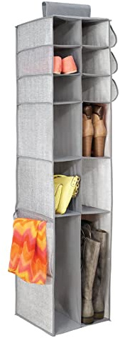 mDesign hängender Stoffschrank – der ideale Hängeschrank aus Stoff – perfekt als Hängeregal für den Flur – die Hängeaufbewahrung für diverse Einsatzgebiete – 16 Fächer – Farbe: grau