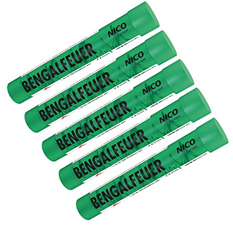 Nico 5 Stück Bengalfeuer grün Feuerwerk Bengalos