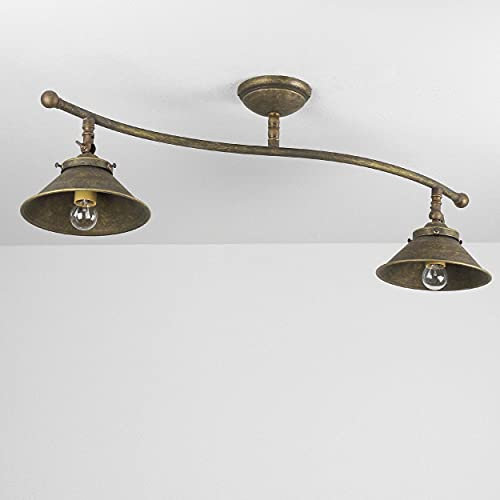 Licht-Erlebnisse Deckenleuchte Antik Echt-Messing 2-flmg Verstellbar E14 Handarbeit Premium Vintage Deckenlampe Wohnzimmer Esszimmer