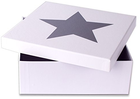 Geschenkkarton weiß mit grauem Stern, Größe 20 x 20 x 7,5 cm - Geschenkbox in 10 Größen erhältlich