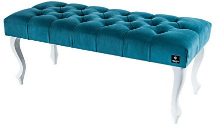 EMRA WOOD LPP-1 Sitzbank Bank Hocker Gesteppt Velour Türkis Casablanca 2316 Beine Weiß Lackiert Neu OVP Handarbeit Nach Mass (80, Höhe 40cm Tiefe 40cm)