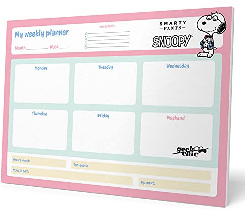 Grupo Erik Wochenplaner Block A3 - Terminplaner A3 Snoopy Schreibtischunterlage Kinder und Erwachsene - Kalender Planer Tischkalender ohne Datum Offizielles Lizenzprodukt