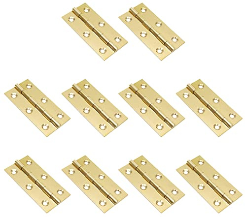 Semetall Lot de 10 charnières de porte dorées en laiton massif de 6,3 cm avec vis pour porte, meubles, placard, boîte (63 mm x 32 mm)