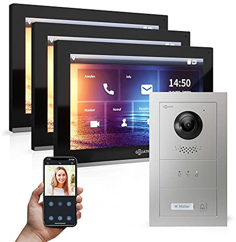 Goliath Hybrid | IP | Full-HD Video Türsprechanlage | App | 1-Fam | 3 x Full-Touchscreen 10 | Aluminium Unterputz Türstation | + Feedback Modul | 180° Ultra-Weitwinkel | AV-IPS-523