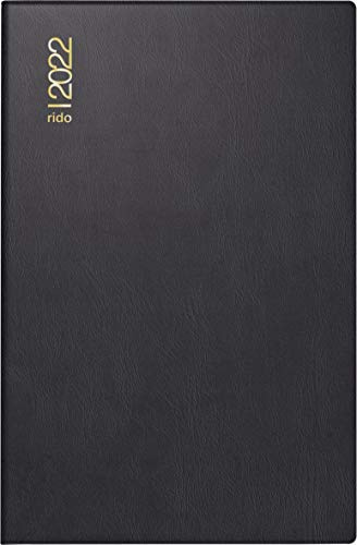 rido/idé 7016212902 Taschenkalender Industrie II, 1 Seite = 2 Tage, 75 x 112 mm, Kunststoff-Einband schwarz, Kalendarium 2022