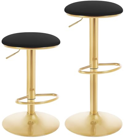 WOLTU Sgabelli da Cucina Set di 2 Girevoli a 360°, Sgabelli Bar Regolabili in Altezza da 60 a 80,5 cm, con Seduta in Velluto per Sala da Pranzo, Soggiorno, Bar, Nero, BH302sz-2