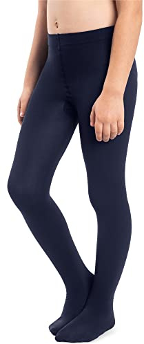 NOQ Collants épais Corina pour filles 120 DEN - Collants chauds pour enfants - Collants pour la chambre des enfants, ballet, classe de danse - Opaque - Noir marine blanc rose, 152-158
