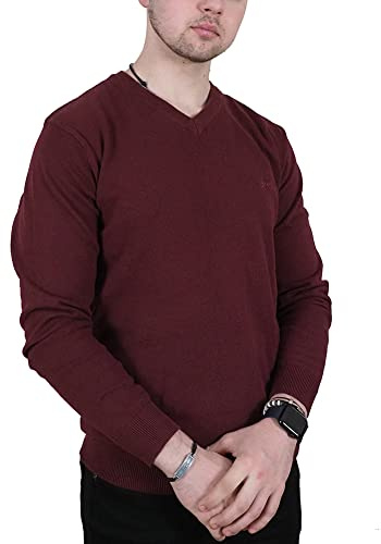 Enzo Moretti Jersey De Punto Con Cuello En V Para Hombre 100% Algodón Branded Essential Classic Fit Burdeos