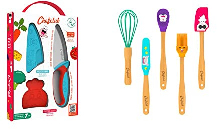 Chefclub Kids – Küchenmesser für Kinder – Messer aus Kunststoff und Edelstahl – Blau und Rot & Die Chefclub Kids Mini Utensilien: Süße Küchenutensilien für kleine Nachwuchs-Köche