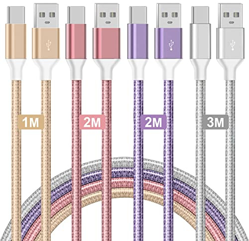 USB C Kabel,1M/2M/2M/3M 4pack Ladekabel 3.1A Schnellladekabel Nylon Lang Typ C Kabel für Samsung Galaxy S22 Ultra S21 S20 S10 S9 S8 Plus Xiaomi,Redmi,Sony Google Pixel