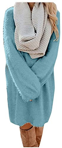 Pullover Damen Longpullover Damen Oversize Sweatshirt-Kleid Lose Langarm Winterkleid mit Fledermaus, Warme Pulloverkleid SchöNe Pullis BeiläUfige Rundhals Elegante Pullover Modische Shirtkleid