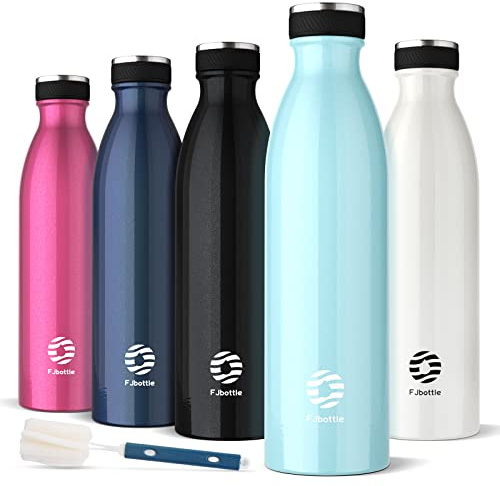 FJbottle Edelstahl Trinkflasche 1L - BPA-Frei Auslaufsichere Wasserflasche Sport, Kohlensäure geeignet - Thermosflasche für Sprudel, Uni, Fitness, Outdoor, Camping