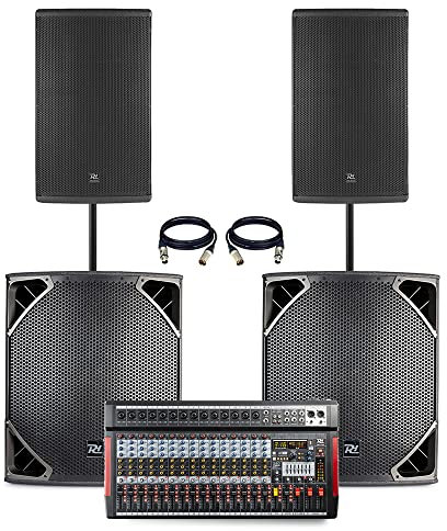 Complete PA System Package with 15 Active Speakers, 18 Subwoofers & 16-Channel Mixer - Bluetooth, USB & DSP Ideal for Bands, Church & Stage Performances