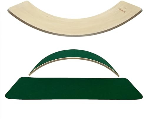 KiddiRedi® Wooden Balance Board Montessori Wobble Sensory Feeling Toddler Kids Adults Curvy Seesaw Swing Learning Development Health Physical Education Toy Free Felt Toy Play Autism ADHD (Green)