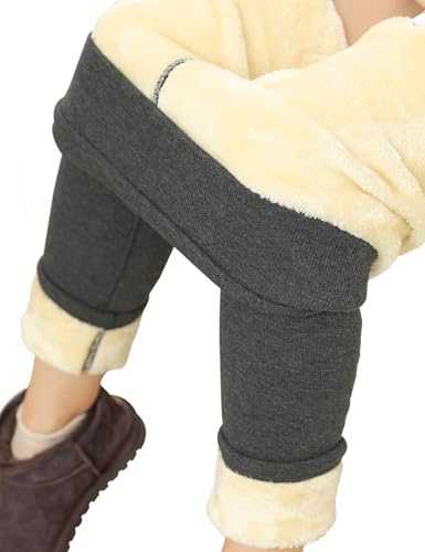 Yuson Girl Leggings Donna Invernali - Leggings Felpati Fodera in Pile Pantaloni Caldi a Vita Alta Leggings Termici Elastici Caldi Leggings Lunghi Foderati Calde Pantacollant(Grigio Scuro, M)
