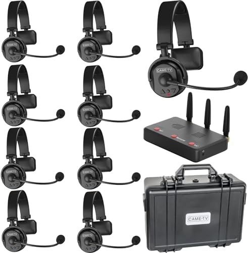 cametv Confezione da 9 Cuffie interfoniche Wireless Waero, sistema di comunicazione interfonico Full-Duplex, distanza fino a 1200 piedi, Con microfono ENR Con cancellazione Del rumore e funzione Mute