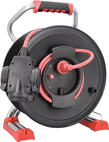 as - Schwabe Gerätekabeltrommel 50 m H07RN-F 3G1,5 rot, 3-fach-Kupplung, IP44 Außenbereich, 1,5 m Anschlussleitung, Thermoschutz, Made in Germany