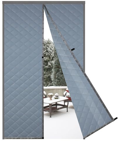 Risareyi Cortina de Puerta Aislante Termica Frio y Calor 80x240cm, Gris Aislamiento Cortinas Térmica Magnética para Puerta Exterior Salón Balcón, Impermeable, Cierre Automático