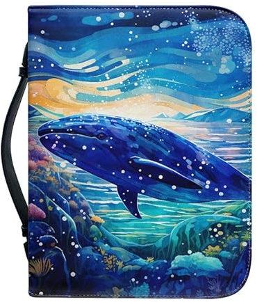 Kuiaobaty Paint Ocean Wal Buchhülle mit Griff, Meerblau Unterwasserwelt Kunstleder Buchhülle mit Reißverschluss, kleines Lager 4 Größe