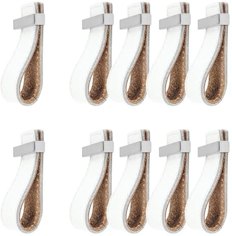 ZAKHSE Möbelgriffe Weiß, Ledergriffe für Möbel, 10 Stück Leder Schrankgriffe Einzelloch Lederschlaufe Schubladengriffe mit Silber Zinklegierung Metallkopf, Griffe für Küchenschränke-71×40mm