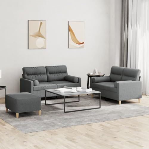 Gecheer 3-tlg.Sofagarnitur mit Kissen 2-Sitzer Sofa Loungesofa Couchsofa 2er Couch Stoffsofa Gästesofa Polstersofa 2 Sitzer Sessel Wohnzimmersofa Sitzmöbel für Wohnzimmer Schlafzimmer Dunkelgrau Stoff