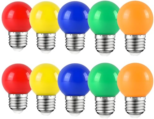 HUAMu LED Bunte Glühbirnen E27 2W, E27 Farbige LED lampen, Dekorative Lampe außen für Party,Lichterkette,Weihnachten, 220V AC, Rot Grün Blau Gelb Orange, 10 Stück