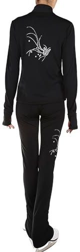 Youthful flying Eiskunstlauf Jacke mit Hose Damen Mädchen Gefütterter Trainings Wettkampf Eislaufanzug mit Strass(Size:M,Color:Schwarz)