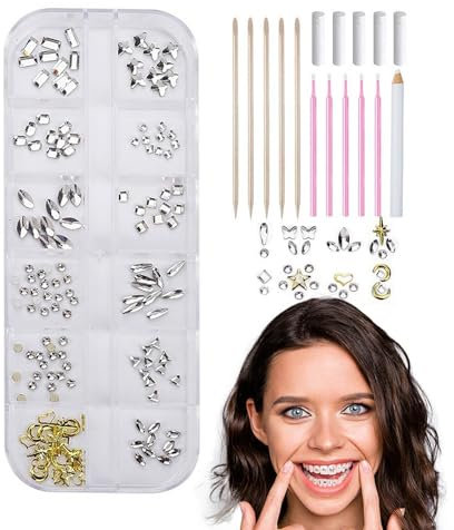 Zahn-Edelsteine, Zahn-Edelstein-Kristall, Zahn-Edelstein-Set, glänzende Zähne, Edelstein-Stil, Zahnschmuck-Set, modische Kristall-Zahnornamente