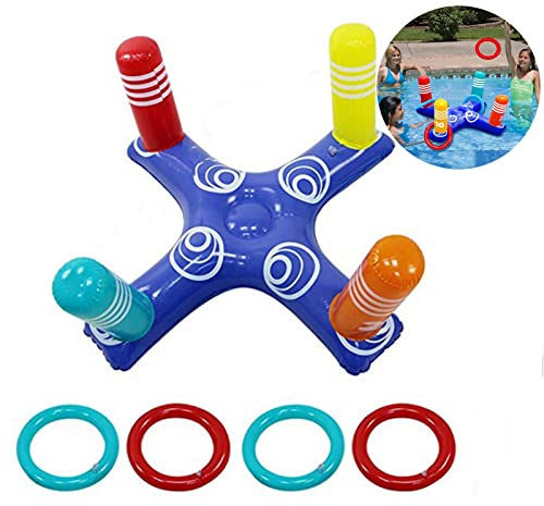 Pool Party Toss Game Inflatable Swimming Pool Ring Toss Game Toys with 4 Rings,Swimming Pool Games Inflatable Toss Ring for Kids Adults Family Summer Water Game Pool Party Indoor Outdoor Lawn Game