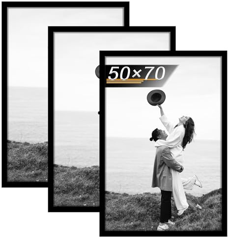 Tinkeps Cornice per Foto 50x70 cm in legno, Nero, Set da 3, Possono essere Appese alla Parete Verticalmente o Orizzontalmente, con Plexiglass Trasparente e Infrangibile