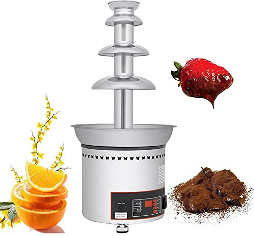 Fuente de fondue de chocolate de 4 niveles, fuente de chocolate profesional comercial eléctrica de 3 kg de capacidad, con pantalla digital y temperatura ajustable, fácil de montar