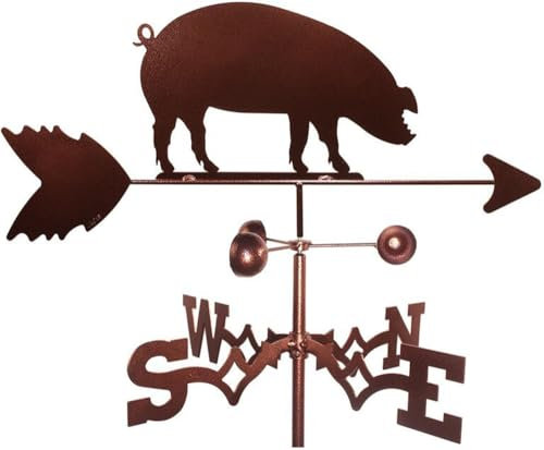 Exquisites Schwein, exquisit, windgeblasene Wetterfahne mit Windrichtungsanzeige, Metallhalterung, Wetterfahne, Windfahne, Garten, Hof, Dekoration, professionelles Messwerkzeug
