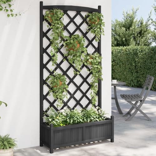 DYRJDJWIDHW jardineras,floreiras Exterior,macetero Rectangular Exterior,Jardinera con Enrejado Madera Maciza de Abeto negroIdeal para Jardines, Salones Donde se necesite