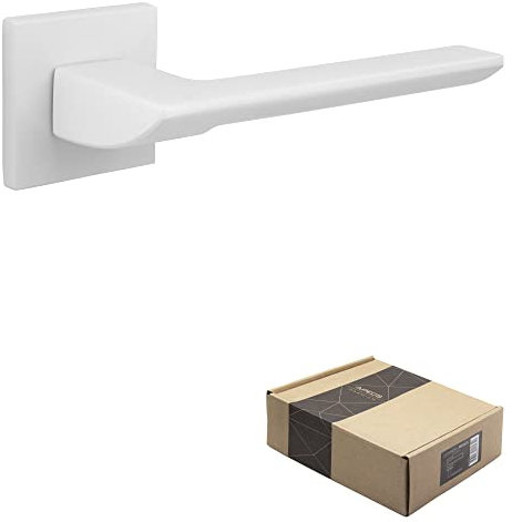 APECS Maniglie per porte interne, maniglia moderna per porte d'ingresso e interni con rosette quadrate set maniglia bianca opaca con materiale di fissaggio hardware porta modello ELECTRA