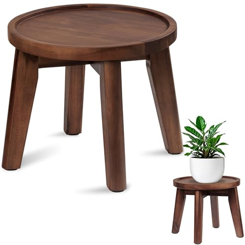 Demigo Pflanzenständer für den Innenbereich, 20,3 cm hoch, Akazienholz, Pflanzenregal, Dunkelbraun | Pflanzenregal aus Holz mit auslaufsicherem Tablett für schwere Töpfe, Wohnzimmer, Terrasse und Garten, Topfsockel