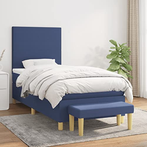 OHOOWOO Boxspringbett mit Matratze Blau 90x200 cm Stoff,Exklusives Boxspringbett mit höhenverstellbarem Kopfteil und anpassungsfähiger Matratze für erholsamen Schlaf