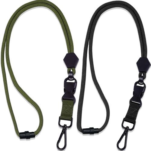 Werownsgso Lot de 2 cordons ronds robustes avec boucle détachable - Sangle de cou réglable - Clip clé - Pour alpinisme en plein air, certificat, etc. - Convient pour les clés de téléphone portable